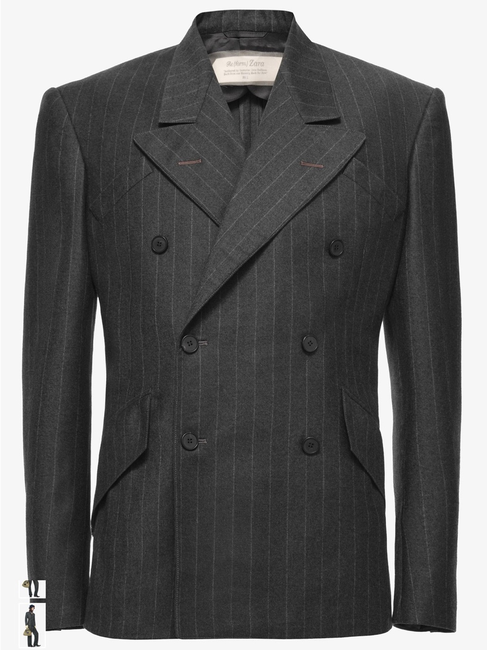 John Galliano  x Zara  Double-Breasted Charcoal Pinstripe Blazer